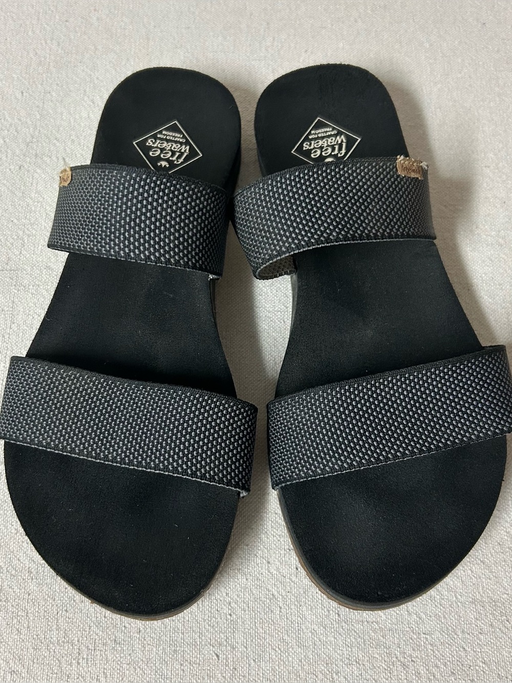 Freewaters Sandals Women's 8 Black Gray Straps Slip On Slides Supreem La Jolla